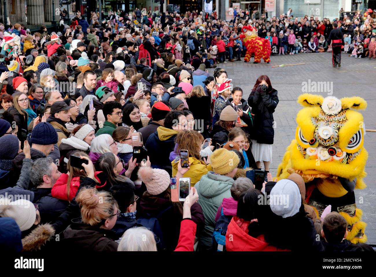 Edinburgh, Scotland, UK. 22nd January 2023.  Chinese New Year, Year of the Rabbit celebrations at the Mound in the city centre, with dance, costumes and cultural and artistic displays. Credit: Craig Brown/Alamy Live News Stock Photo