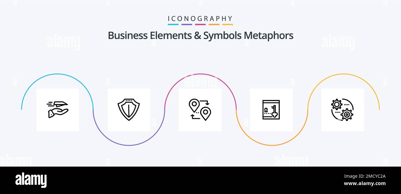 Business Elements And Symbols Metaphors Line 5 Icon Pack Including control. lock. protect. locker. travel Stock Vector