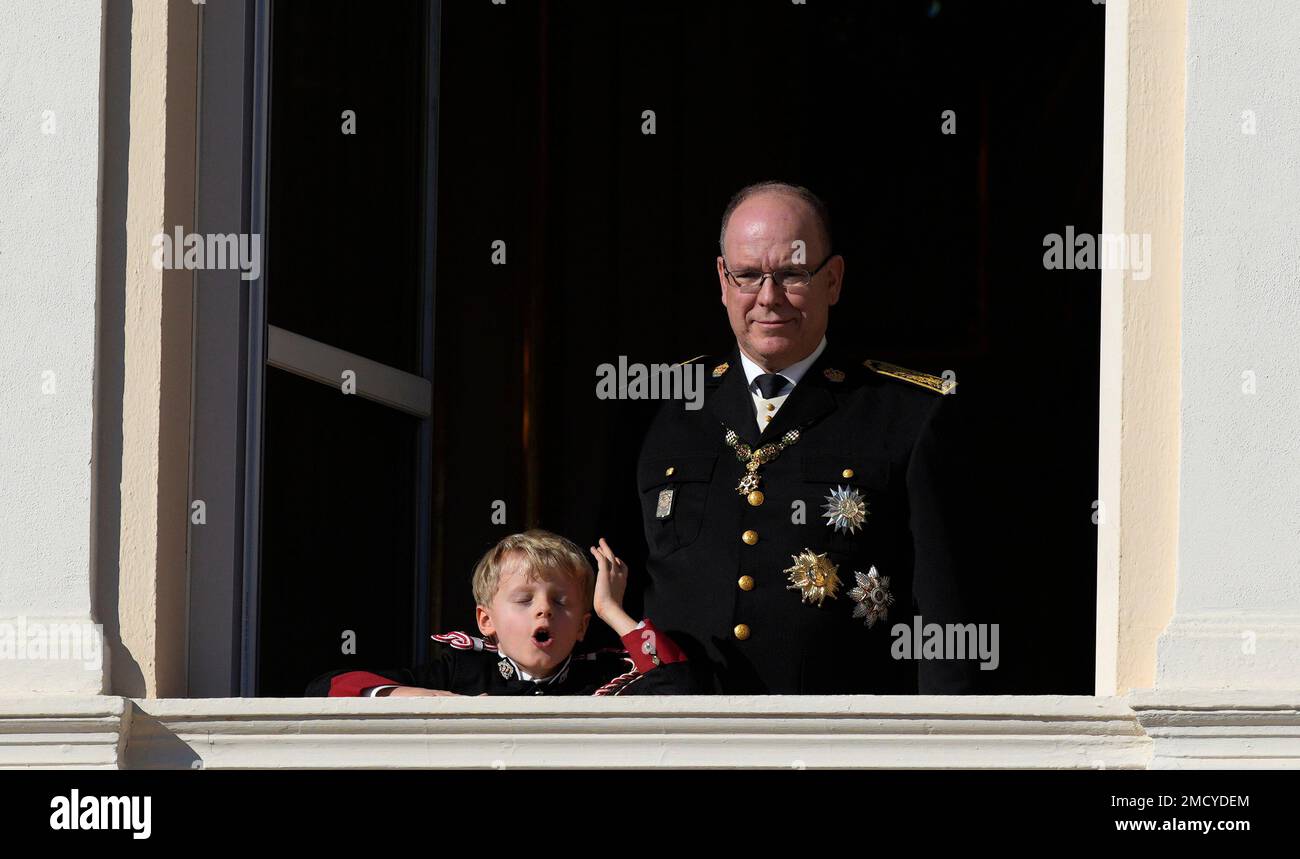 Monaco Ap Prince Albert II of Monaco and Prince Jacques stand at the balcony of ...