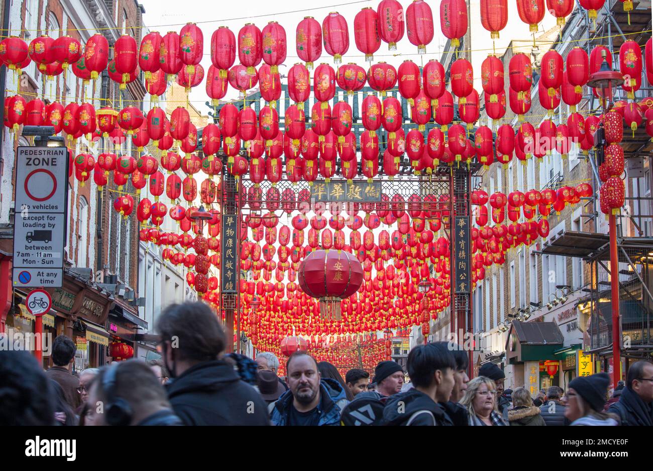 Chinese Lanterns and people celebrating Chinese New Year Soho London ...