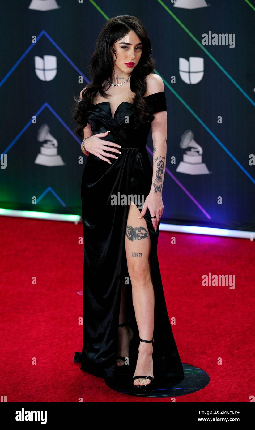 Nicki Nicole arrives at the 22nd annual Latin Grammy Awards on Thursday,  Nov. 18, 2021, at the MGM Grand Garden Arena in Las Vegas. (Photo by Eric  Jamison/Invision/AP Stock Photo - Alamy