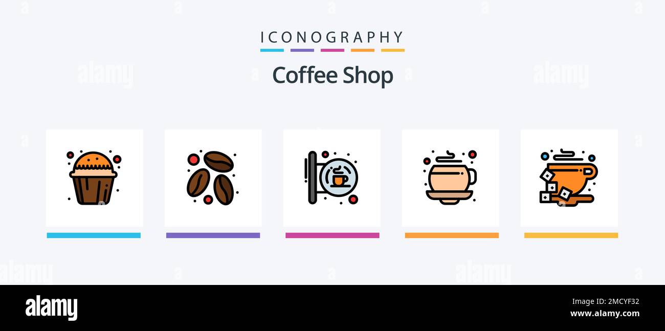 Coffee Shop Line Filled 5 Icon Pack Including sugar bowl. coffee. coffee. food. bite. Creative Icons Design Stock Vector