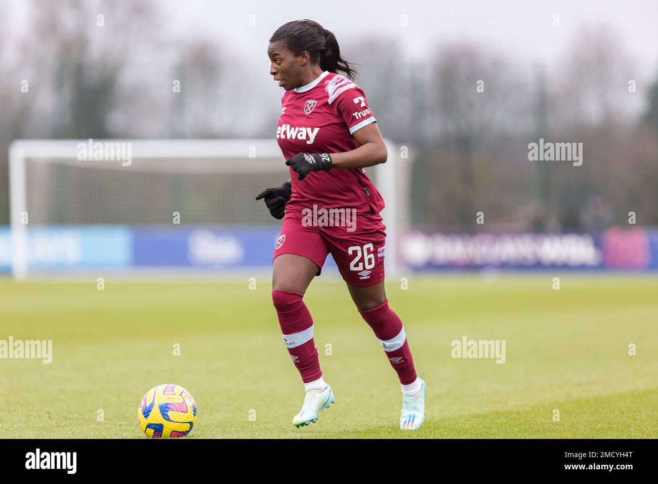Liverpool, UK. 22nd Jan 2023. Viviane Asseyi of West Ham Women in possession during the The Fa Women's Super League match between Everton Women and West Ham Women at Walton Hall Park, Liverpool, United Kingdom, 22nd January 2023  (Photo by Phil Bryan/Alamy Live News) Stock Photo