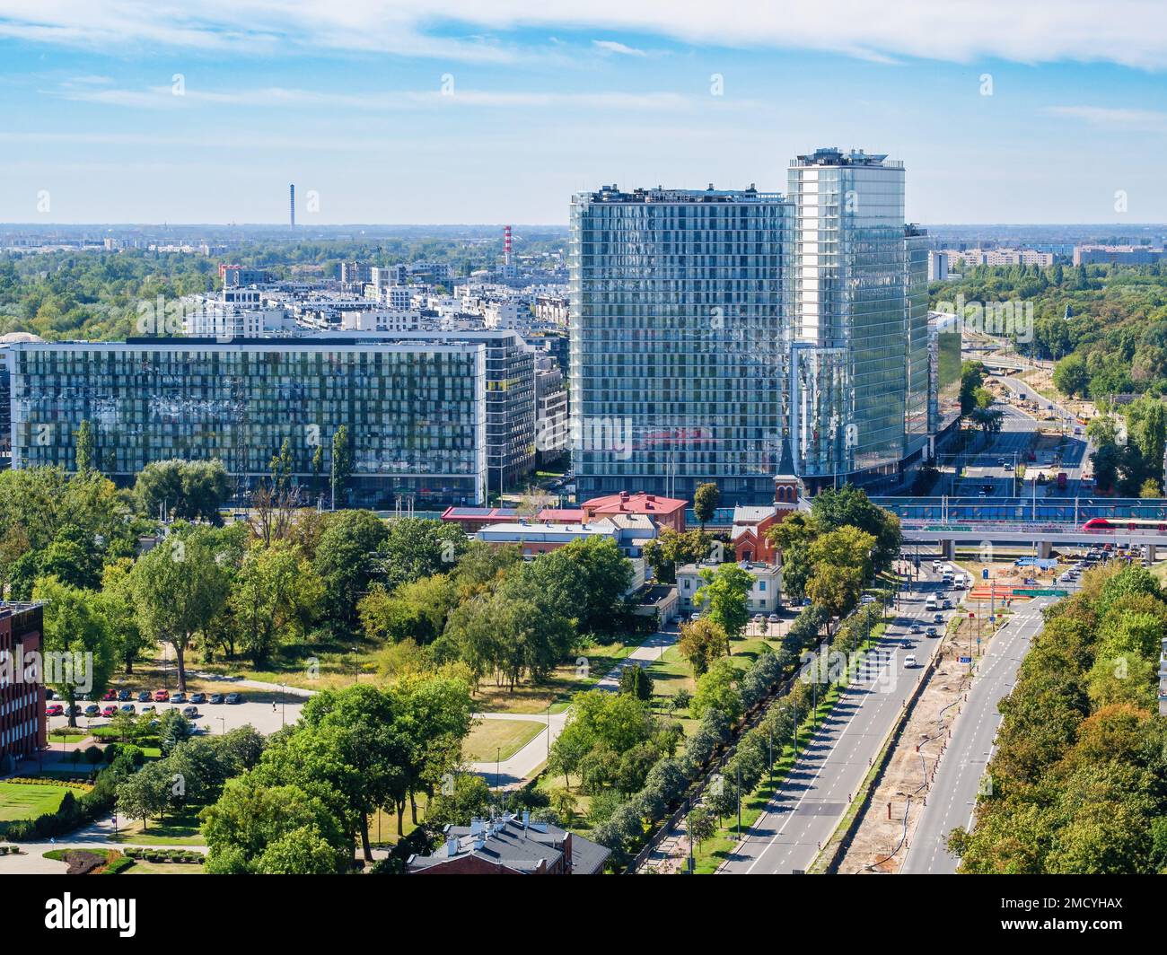 Housing project on Kasprzaka street in Warsaw, aerial landscape Stock