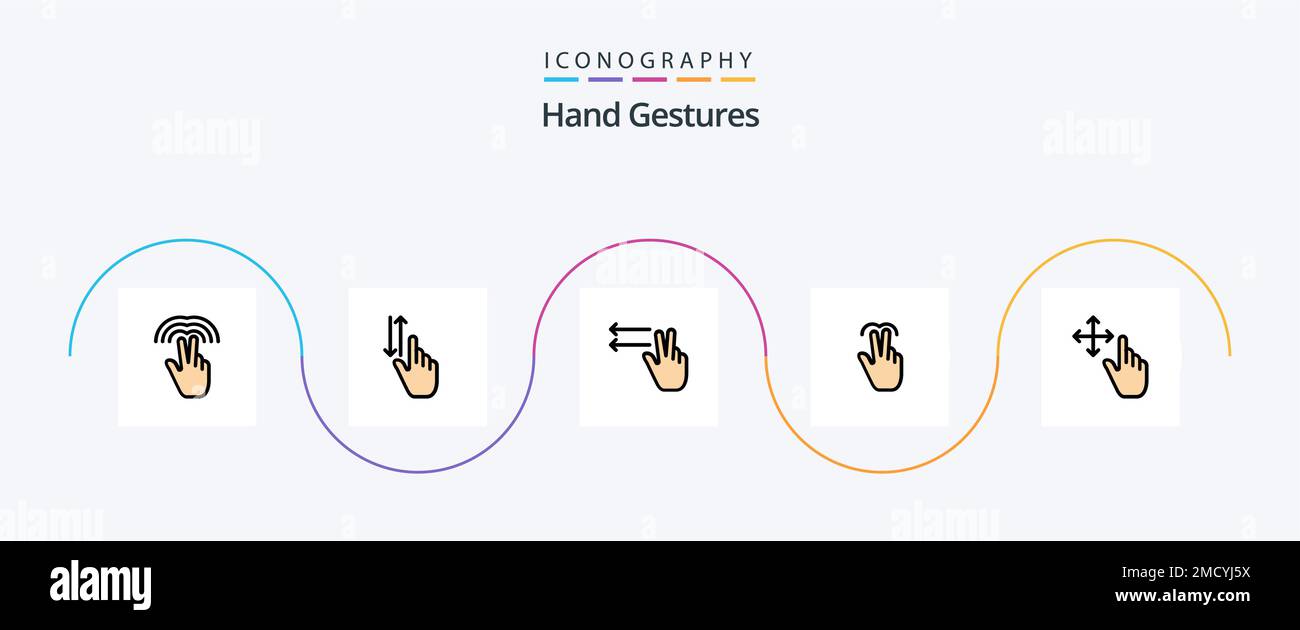 Hand Gestures Line Filled Flat 5 Icon Pack Including finger. touch