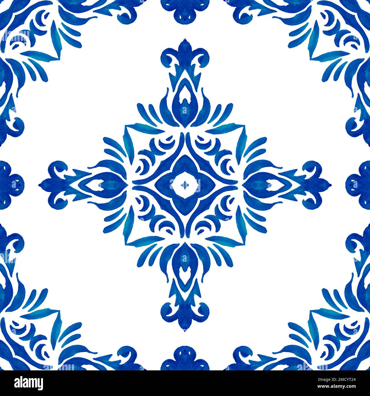 Pink seamless ornamental watercolor arabesque paint tile pattern for