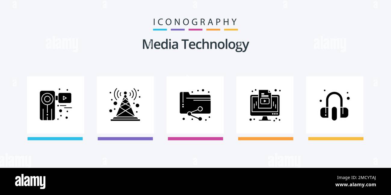 Media Technology Glyph 5 Icon Pack Including monitor. marketing. tower
