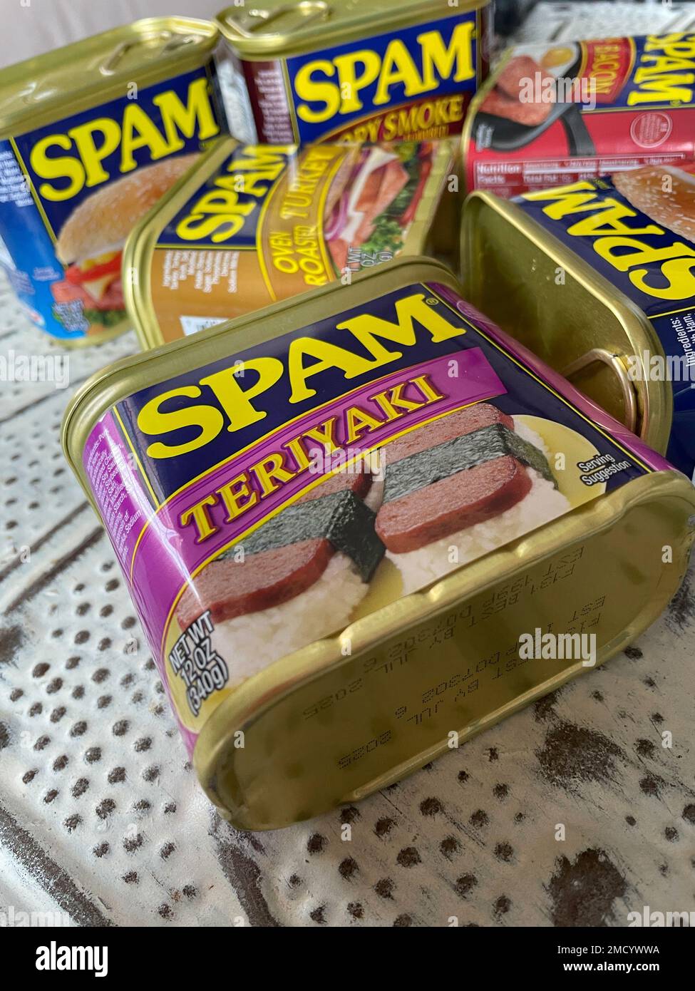 Different Flavors of Tins of Spam luncheon meat, USA, 2023, USA Stock Photo