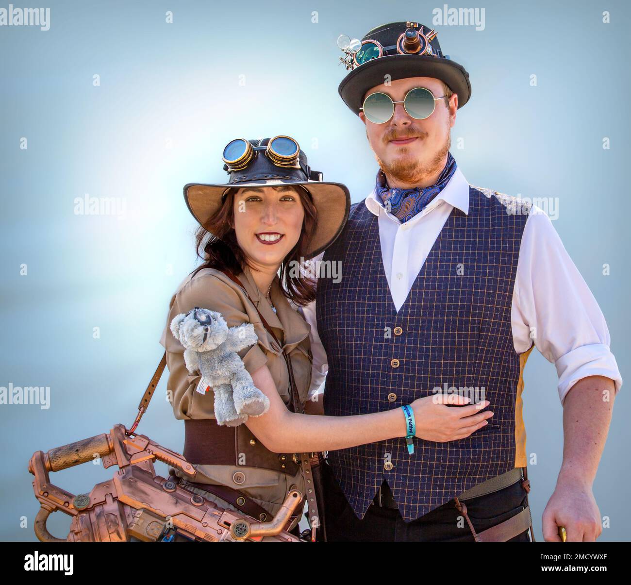 Portrait of a young steampunk couple. Stock Photo