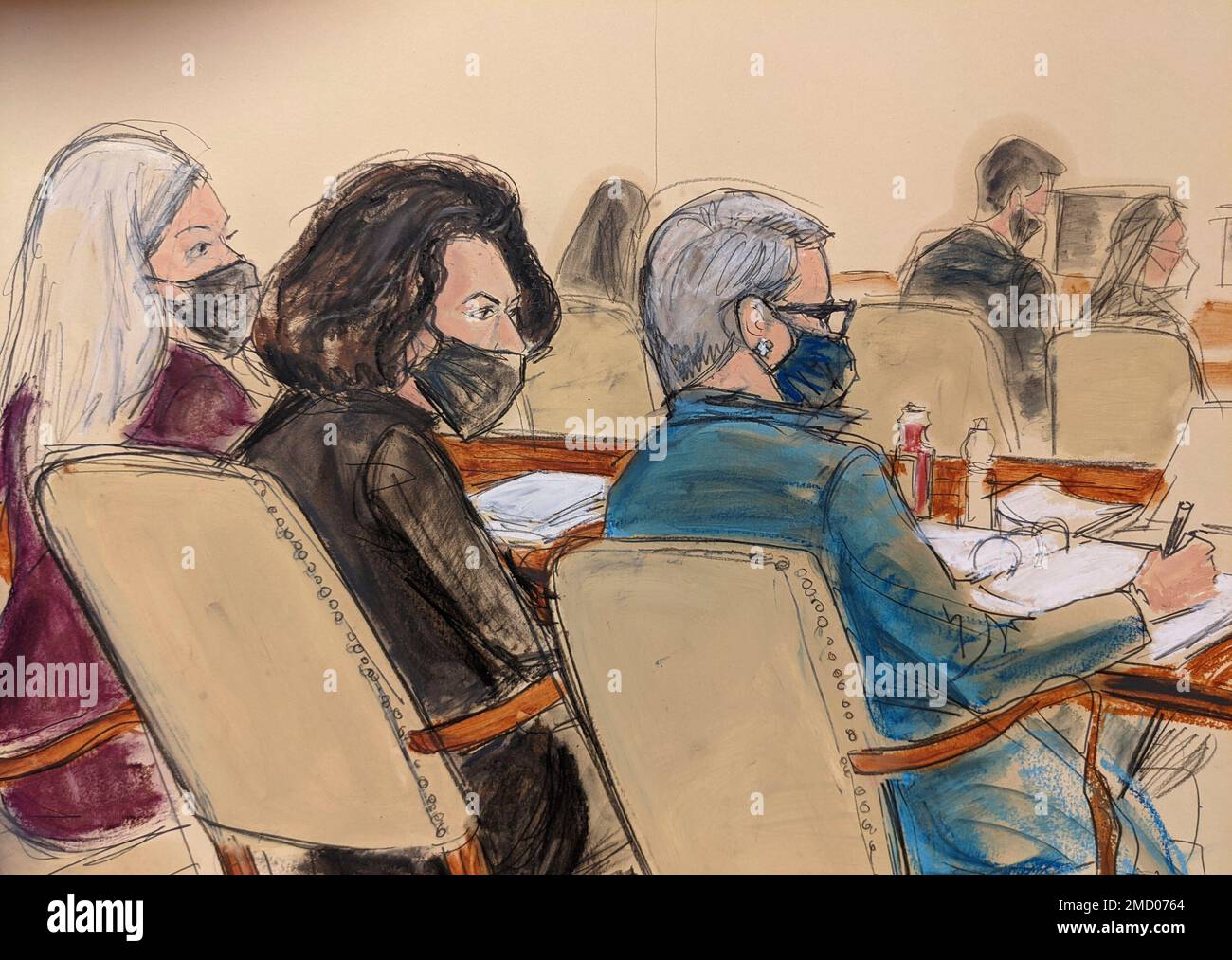 This Courtroom Sketch Shows Ghislaine Maxwell Center Seated In Court