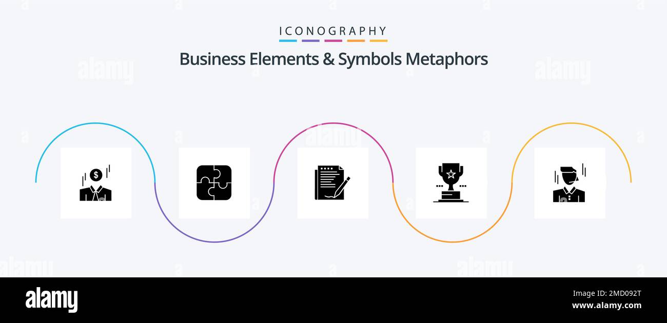 Business Elements And Symbols Metaphors Glyph 5 Icon Pack Including businessman. prize. agreement. trophy. paper Stock Vector