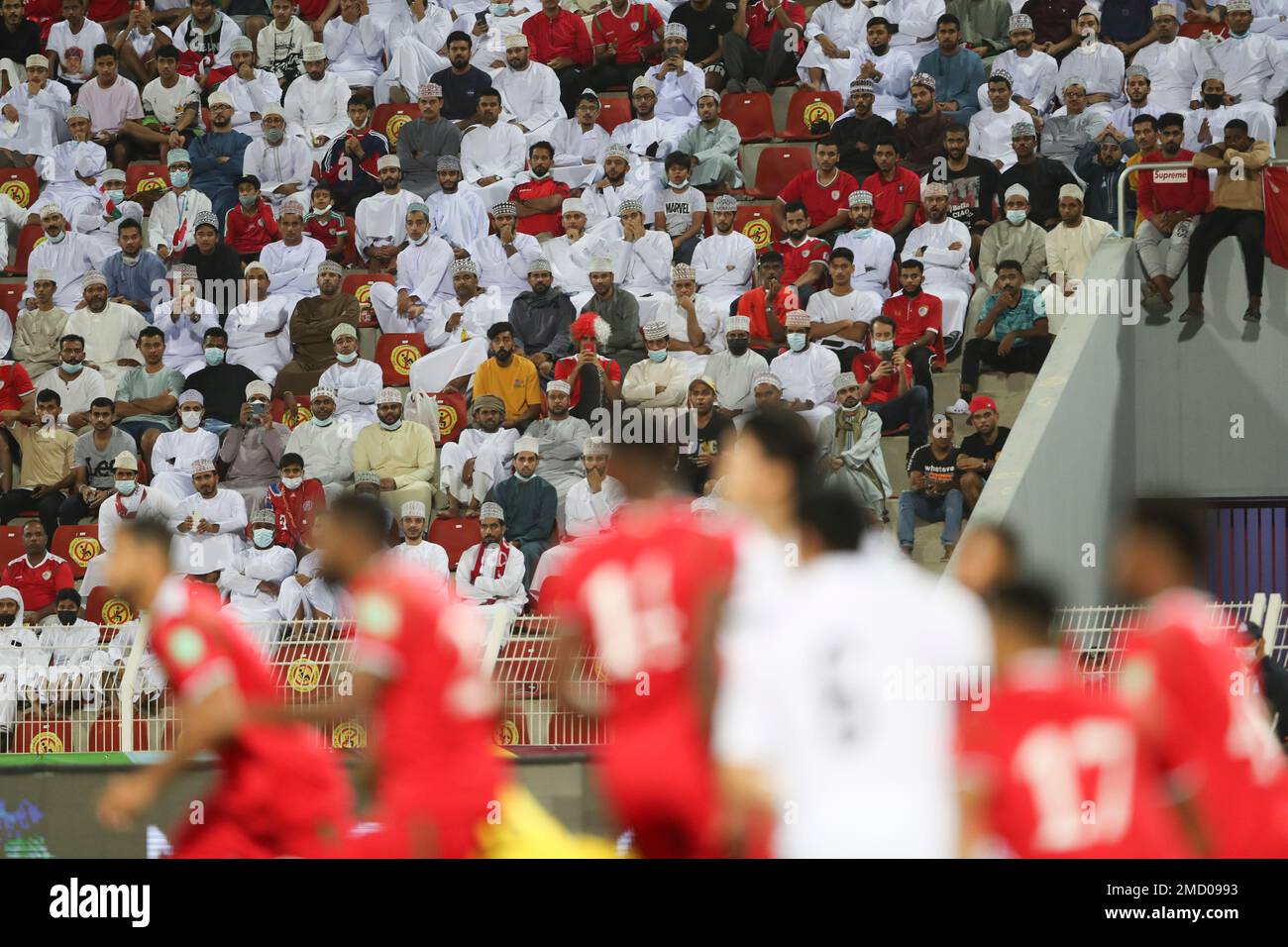 Oman's fans watch a a qualifying soccer match for the FIFA World Cup
