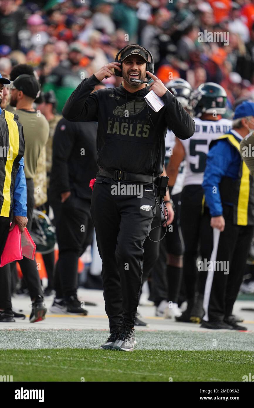 Philadelphia Eagles head coach Nick Sirianni against the Denver Broncos in  the first half of an NFL football game Sunday, Nov 14, 2021, in Denver. (AP  Photo/Bart Young Stock Photo - Alamy