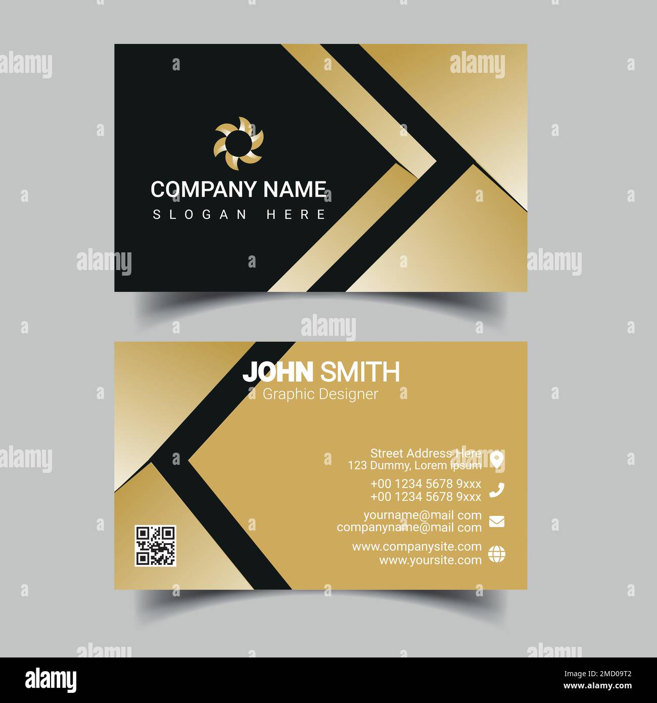 Professional business card design template for company or business. Two color simple but professional design. Compatible for business and personal use Stock Vector