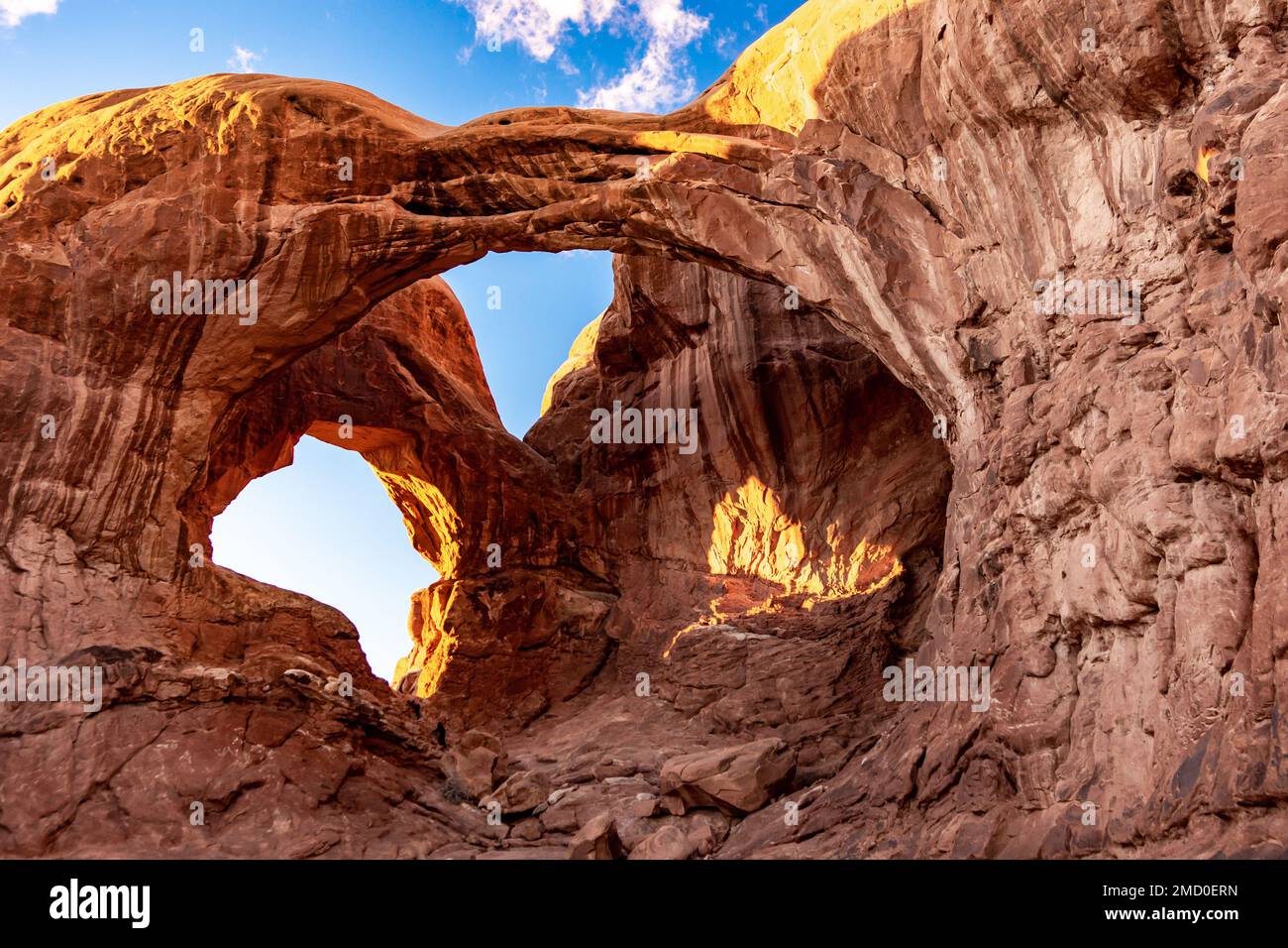 Arches National Park Double Arch Formation, Utah USA Stock Photo