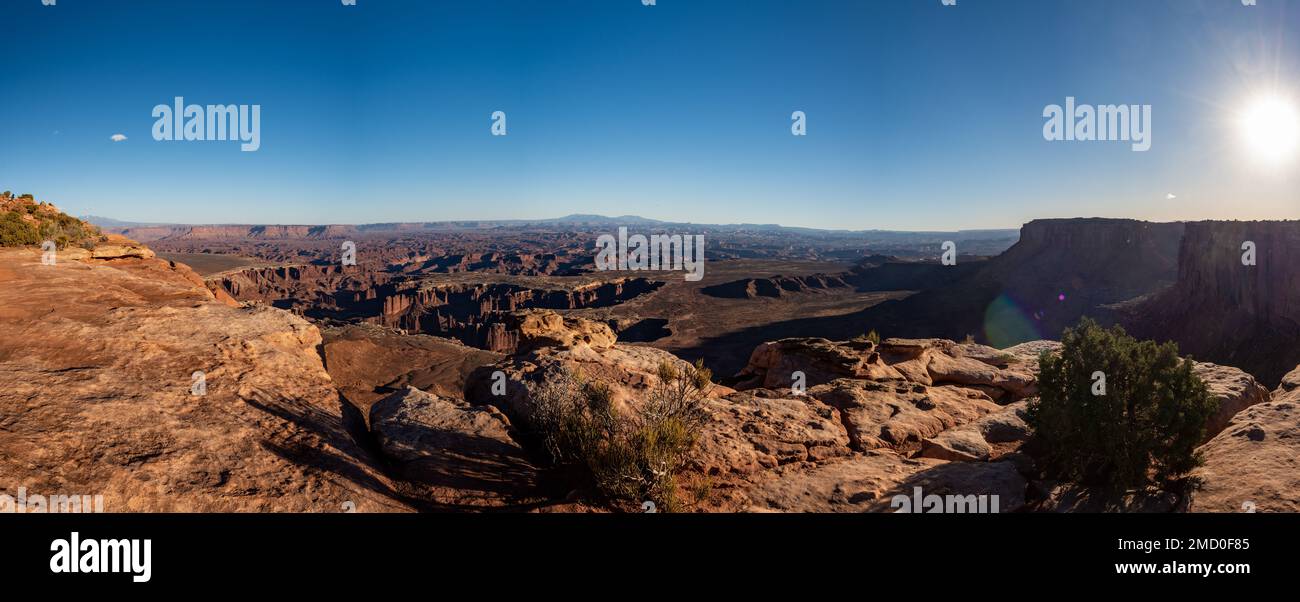Canyonlands National Park Grand View Point Panoramic Overlook of Junction Butte Stock Photo