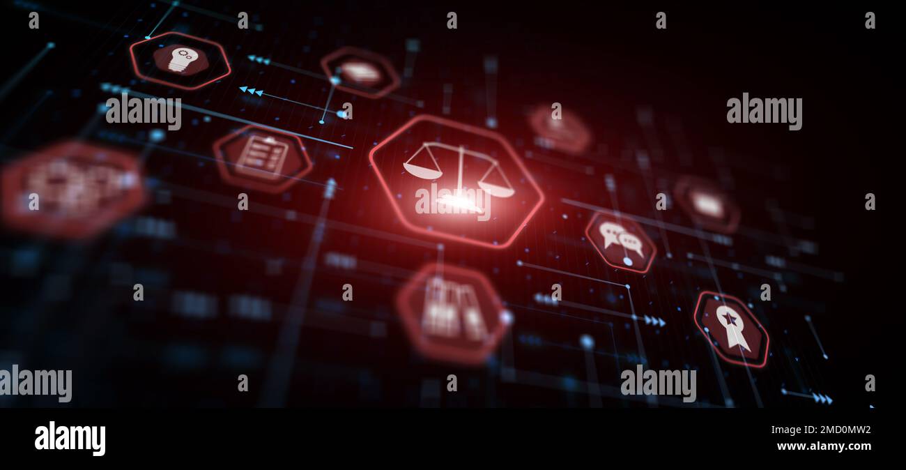 Justice and law concept. Digital technology law innovation interface