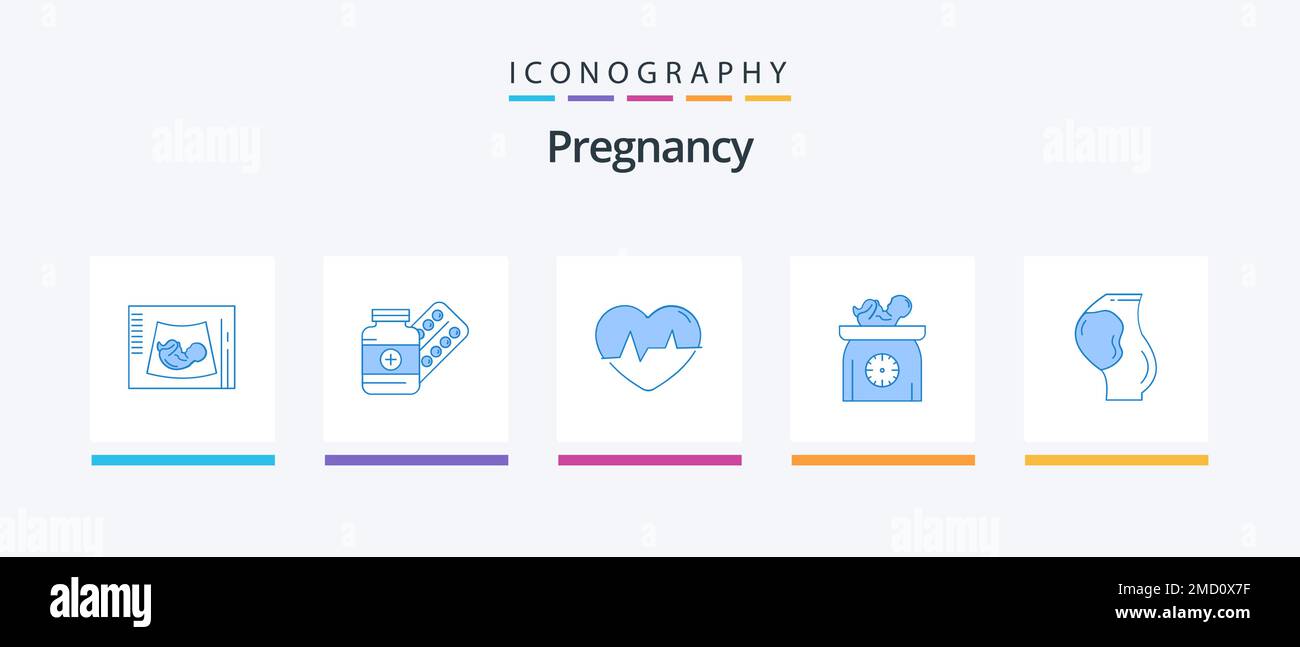 Pregnancy Blue 5 Icon Pack Including baby. beat. drugs. pulse. heart. Creative Icons Design Stock Vector