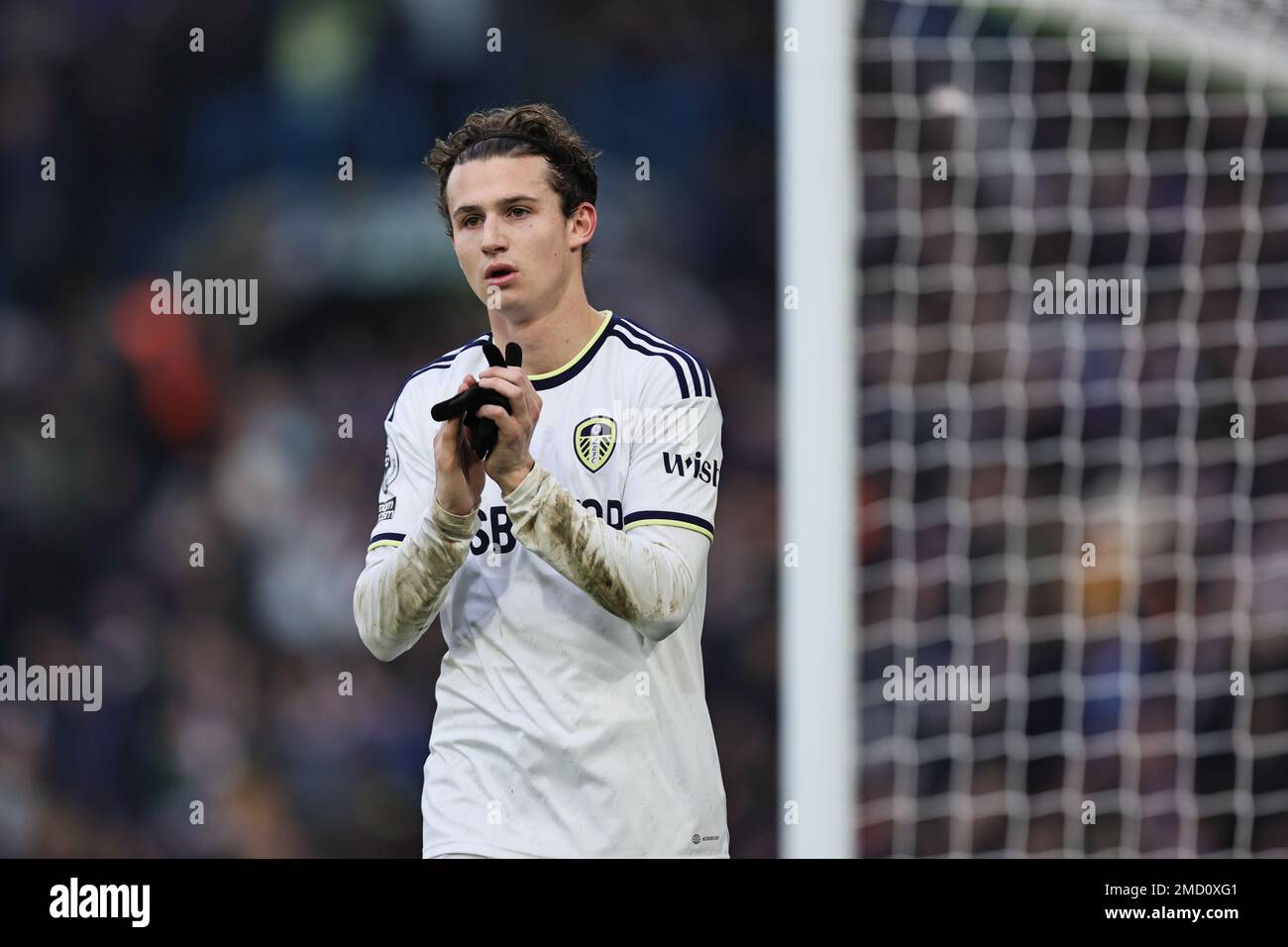 Brenden Aaronson of Leeds United applauds during the Premier