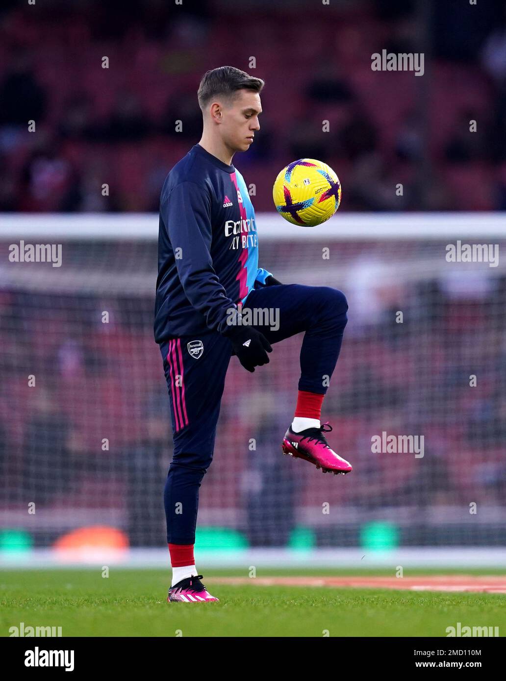 Arsenal's Leandro Trossard warming up ahead of the Premier League match