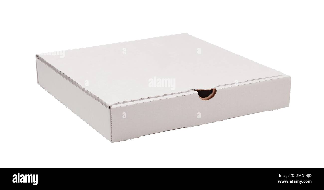 Square cardboard box for pizza isolated on white. Stock Photo