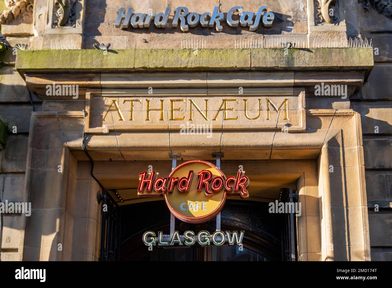 Exterior signs of the Hard Rock Cafe, Buchanan Street, Glasgow, Scotland, UK Stock Photo