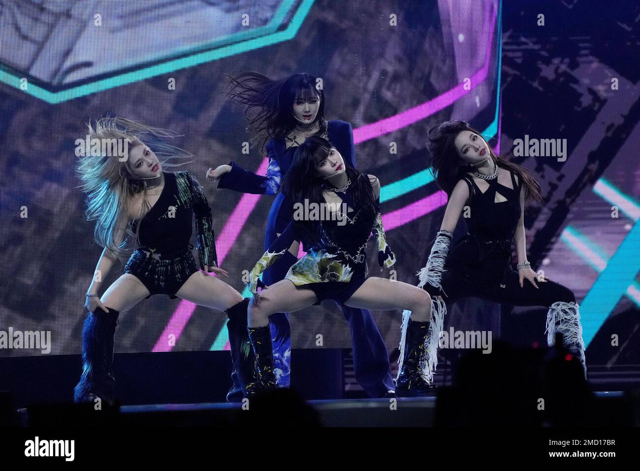 South Korean K-Pop group Aespa performs during the 2021