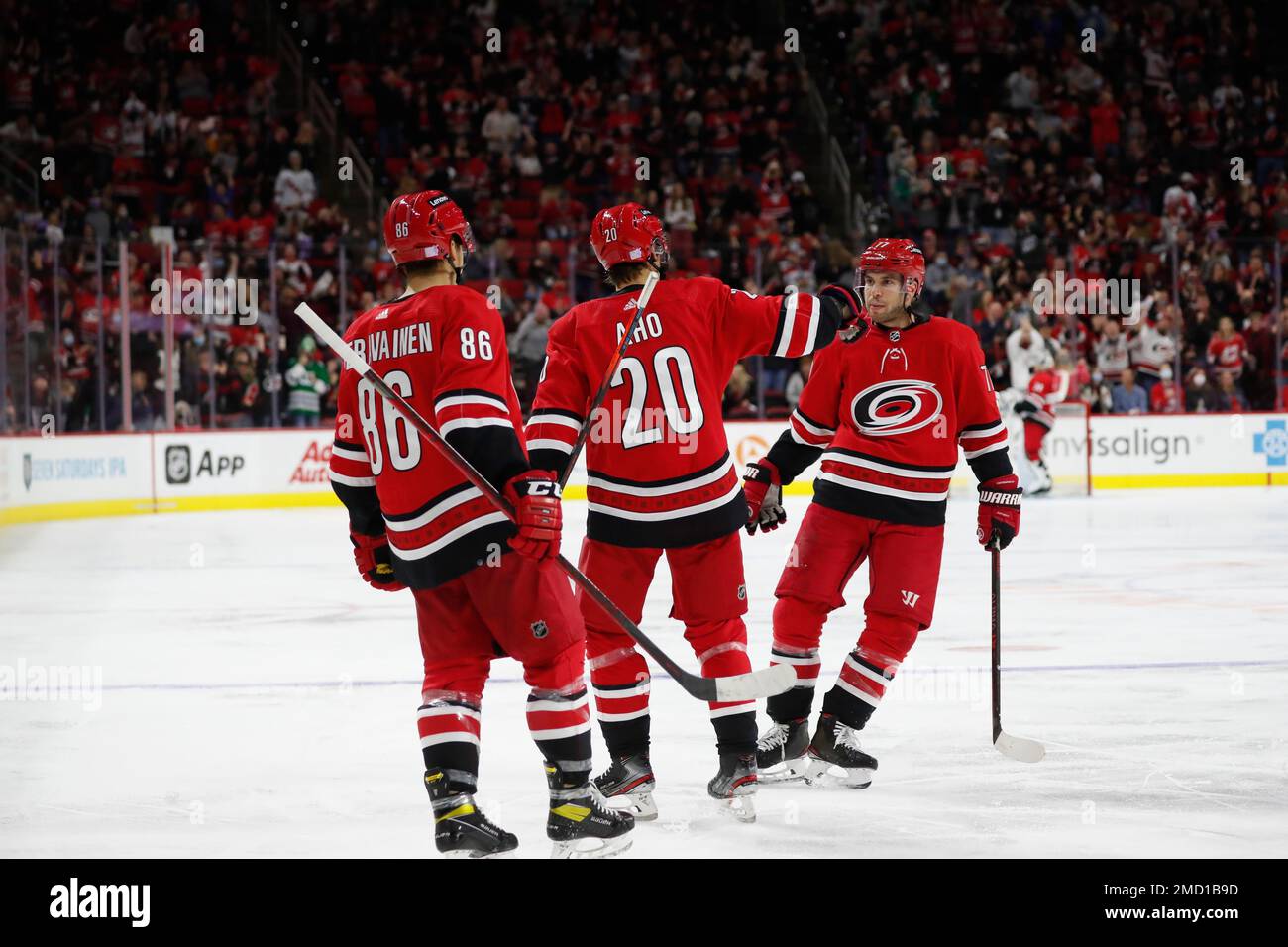 Carolina Hurricanes' Sebastian Aho (20) Celebrates His Goal With Teuvo ...