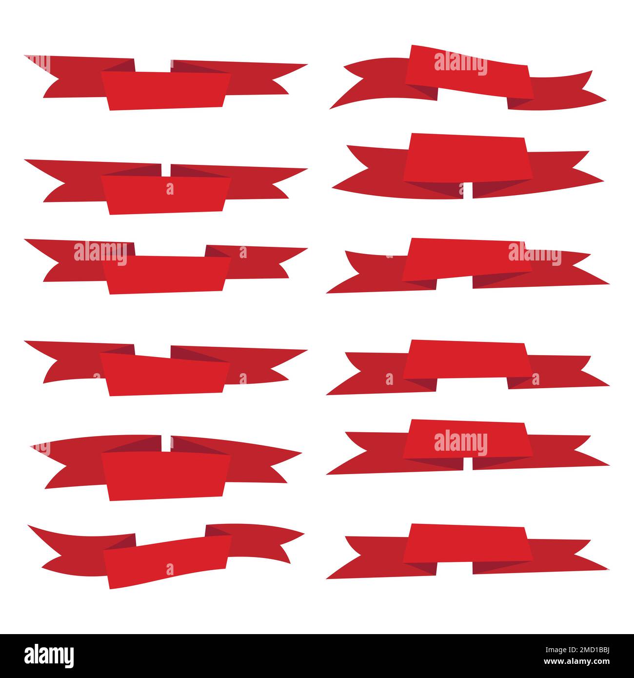 Set of red flat ribbons isolated on white background. Ribbon banner