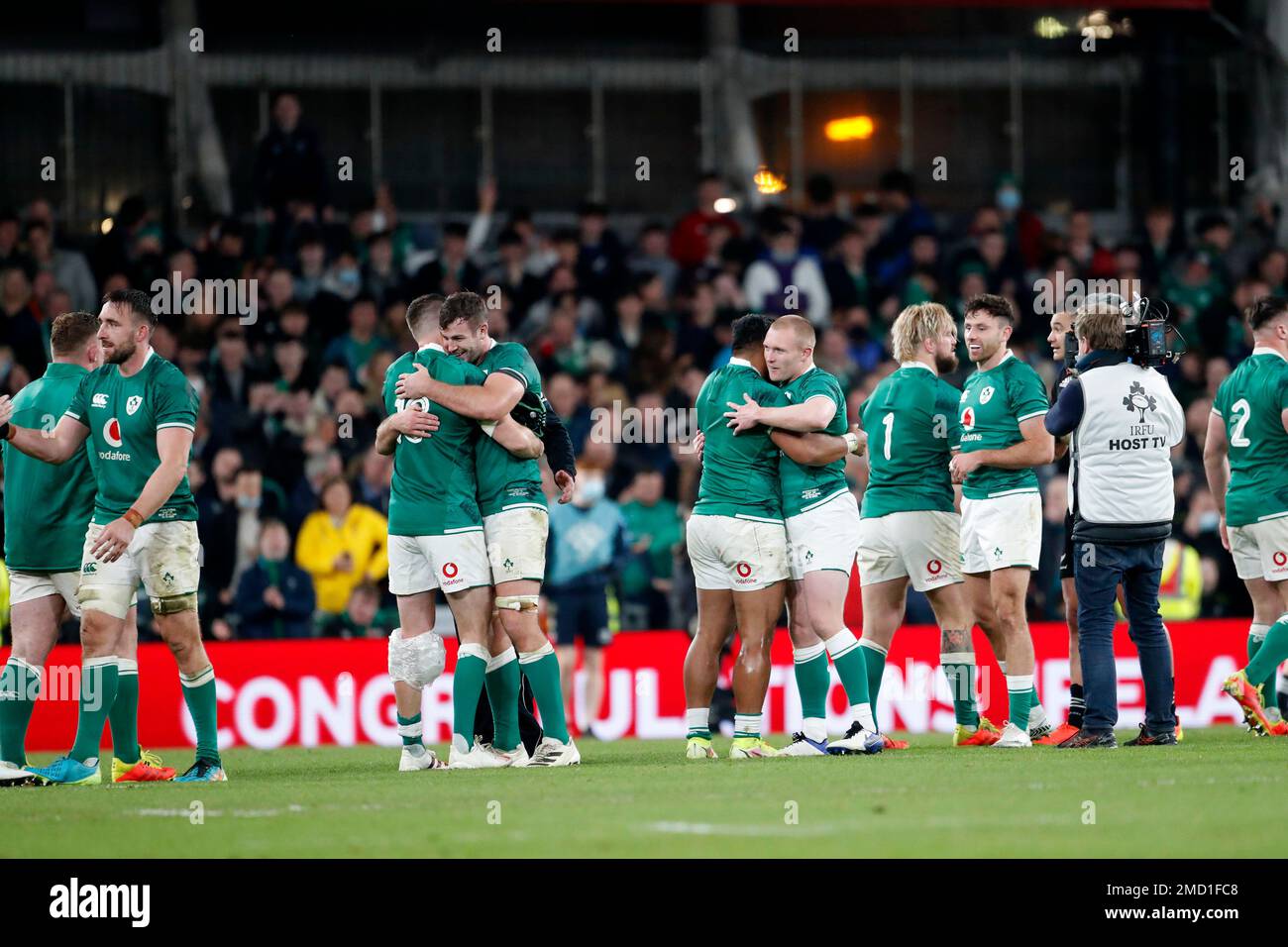 Ireland players celebrate their 29-20 victory over New Zealand in the international rugby union match