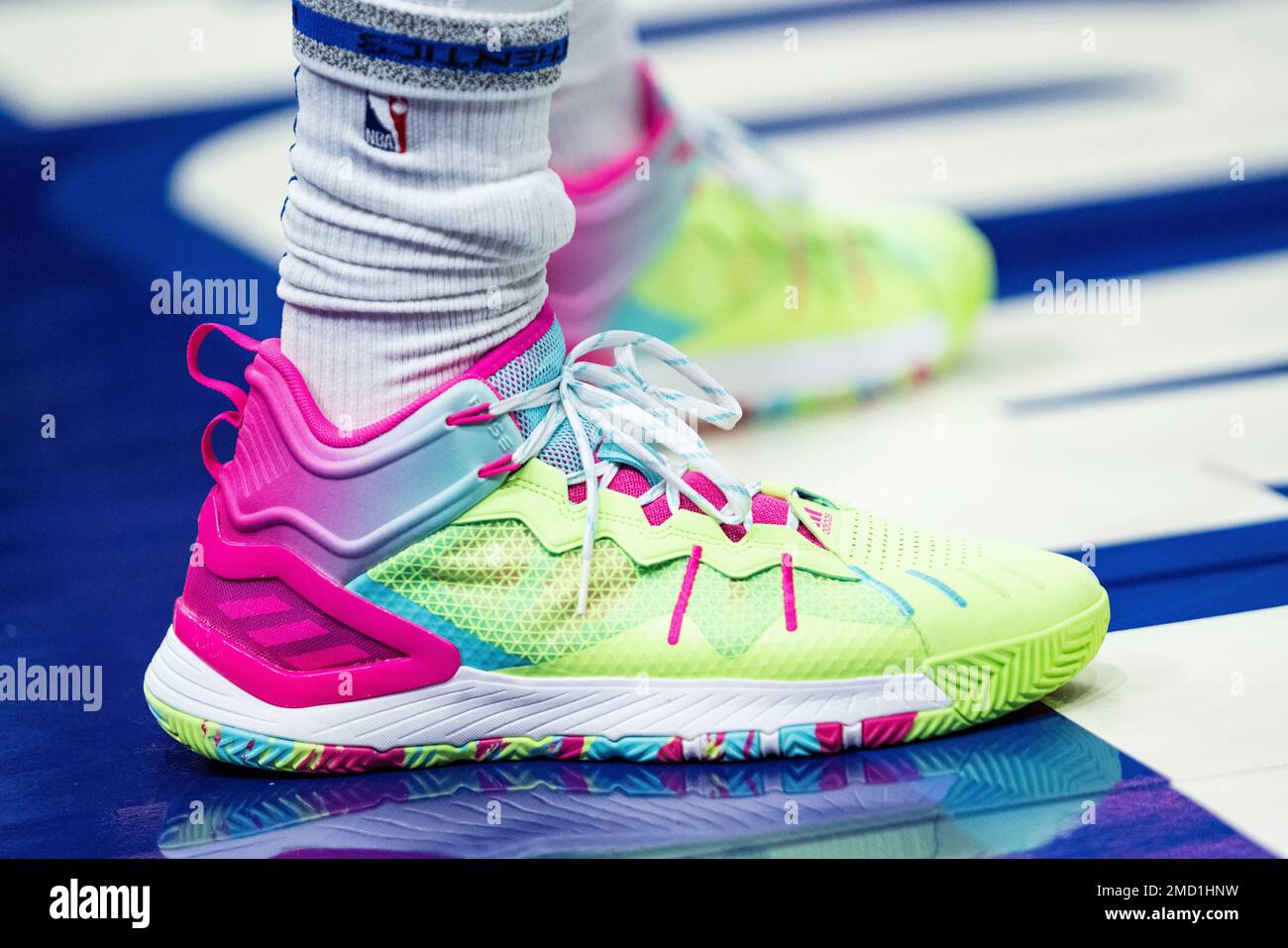 The shoes of New York Knicks guard Immanuel Quickley (5) during an NBA  basketball game against the Charlotte Hornets in Charlotte, N.C., Friday,  Nov. 12, 2021. (AP Photo/Jacob Kupferman Stock Photo - Alamy
