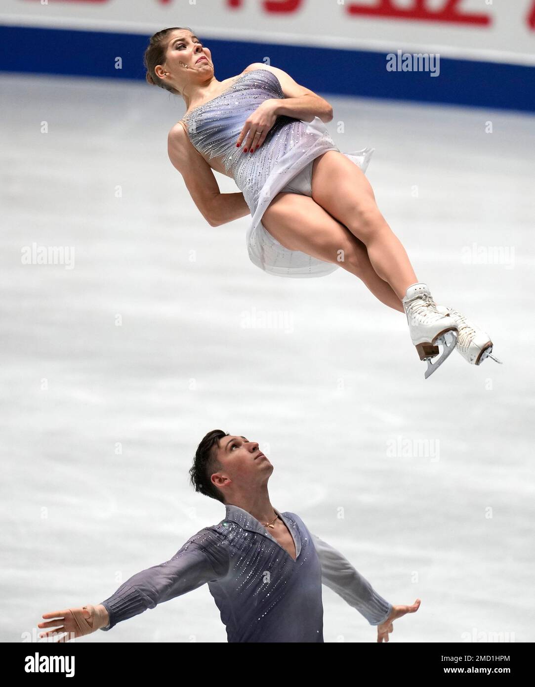 Anastasia Mishina and Aleksandr Galliamov, of Russia perform the pairs free skating of the ISU Grand Prix of Figure Skating NHK Trophy competition in Tokyo, Japan, Saturday, Nov