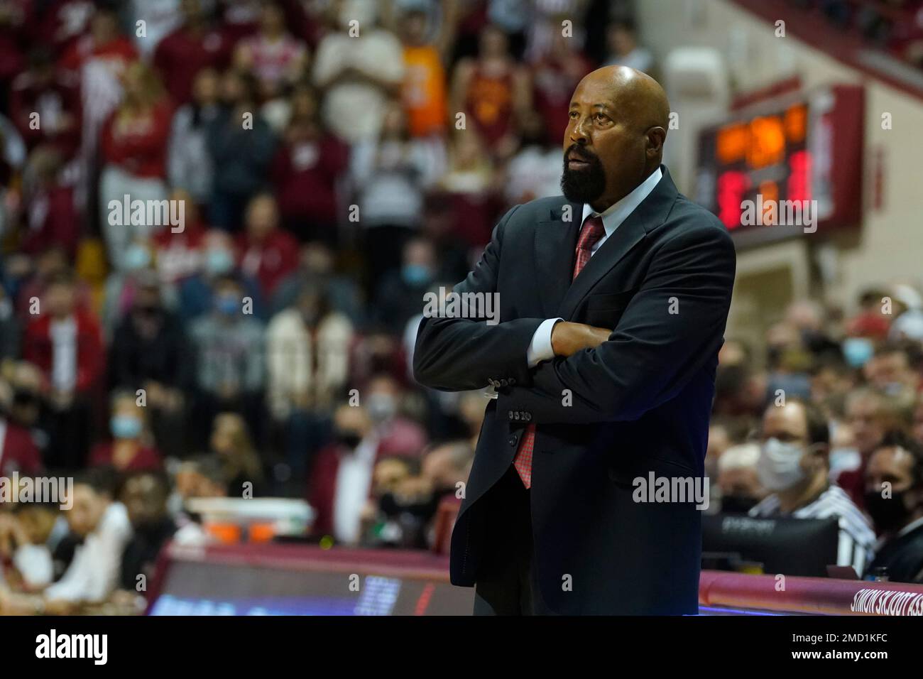 Indiana head coach Mike Woodson watches during the second half of an NCAA college basketball game against Northern Illinois, Friday, Nov. 12, 2021, in Bloomington, Ind. (AP Photo/Darron Cummings) Stock Photo