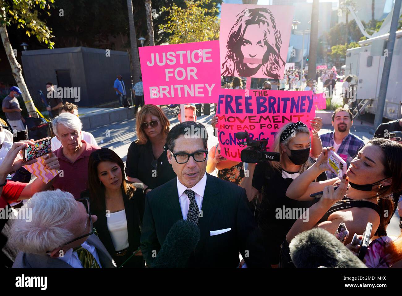 Matthew Rosengart, center, attorney for Britney Spears, leaves a