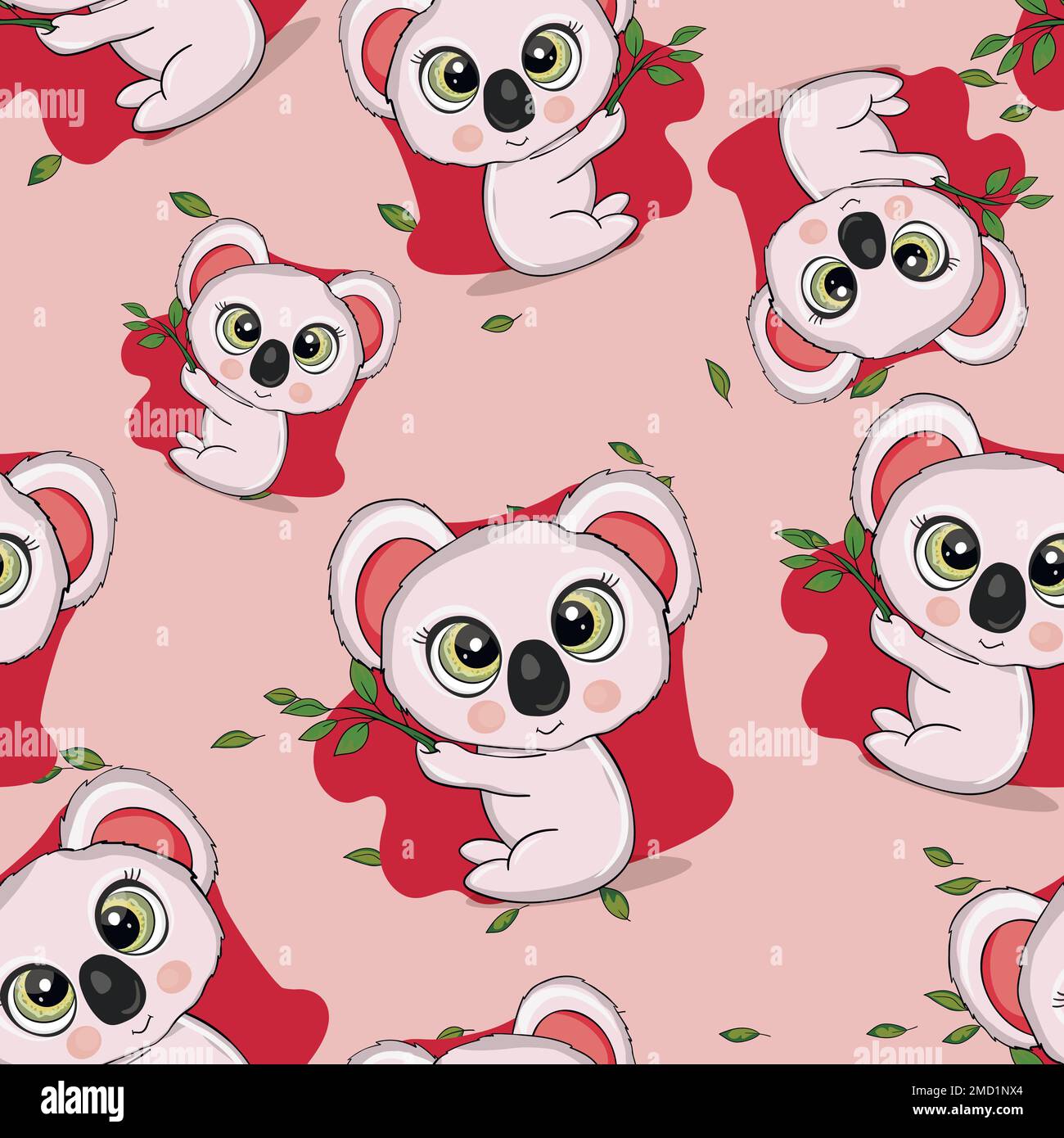 Seamless pattern with cute koala baby on color background. Funny