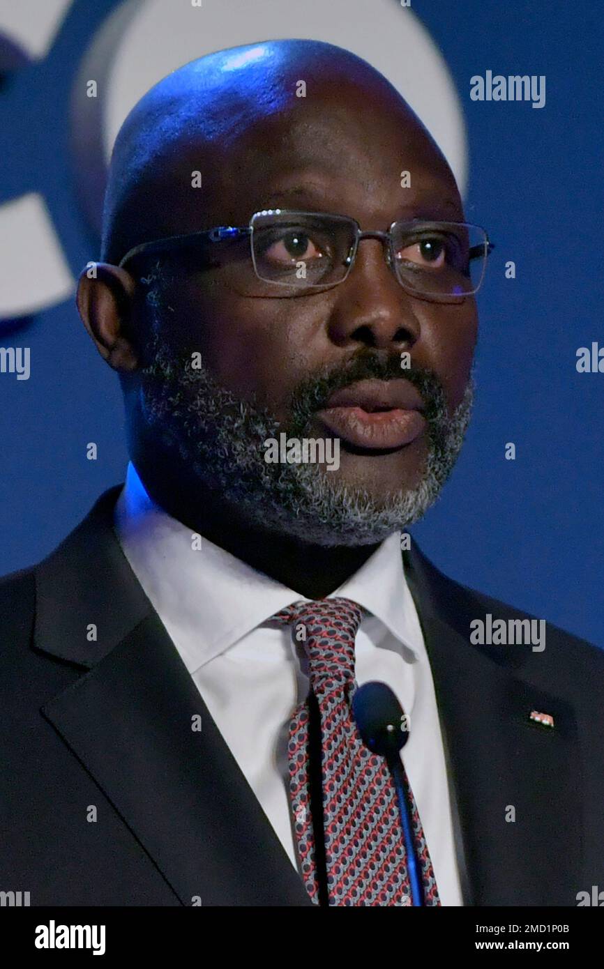 Liberia's President Weah delivers his speech during celebrations