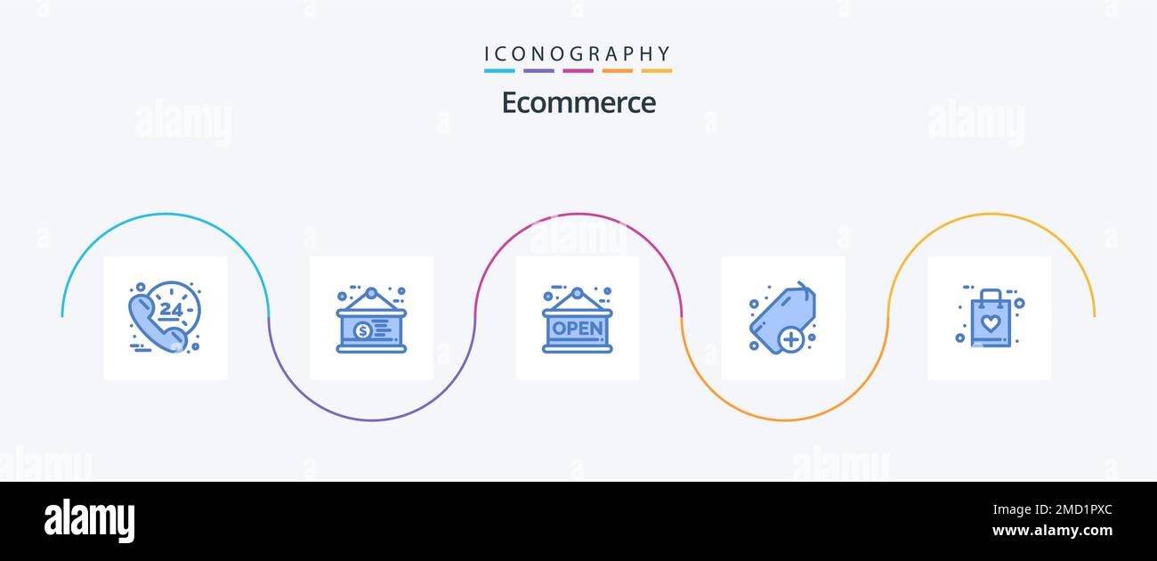 Ecommerce Blue 5 Icon Pack Including faq. shop. board. bag. plus Stock ...