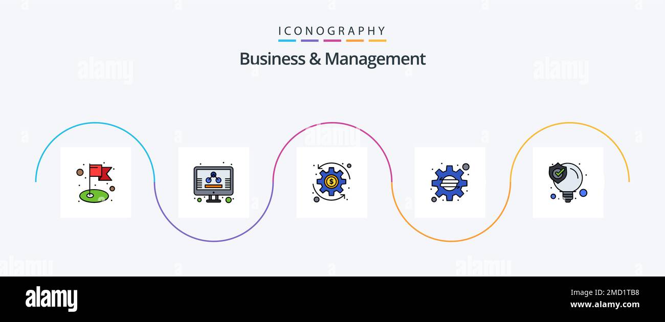Business And Management Line Filled Flat 5 Icon Pack Including solution ...