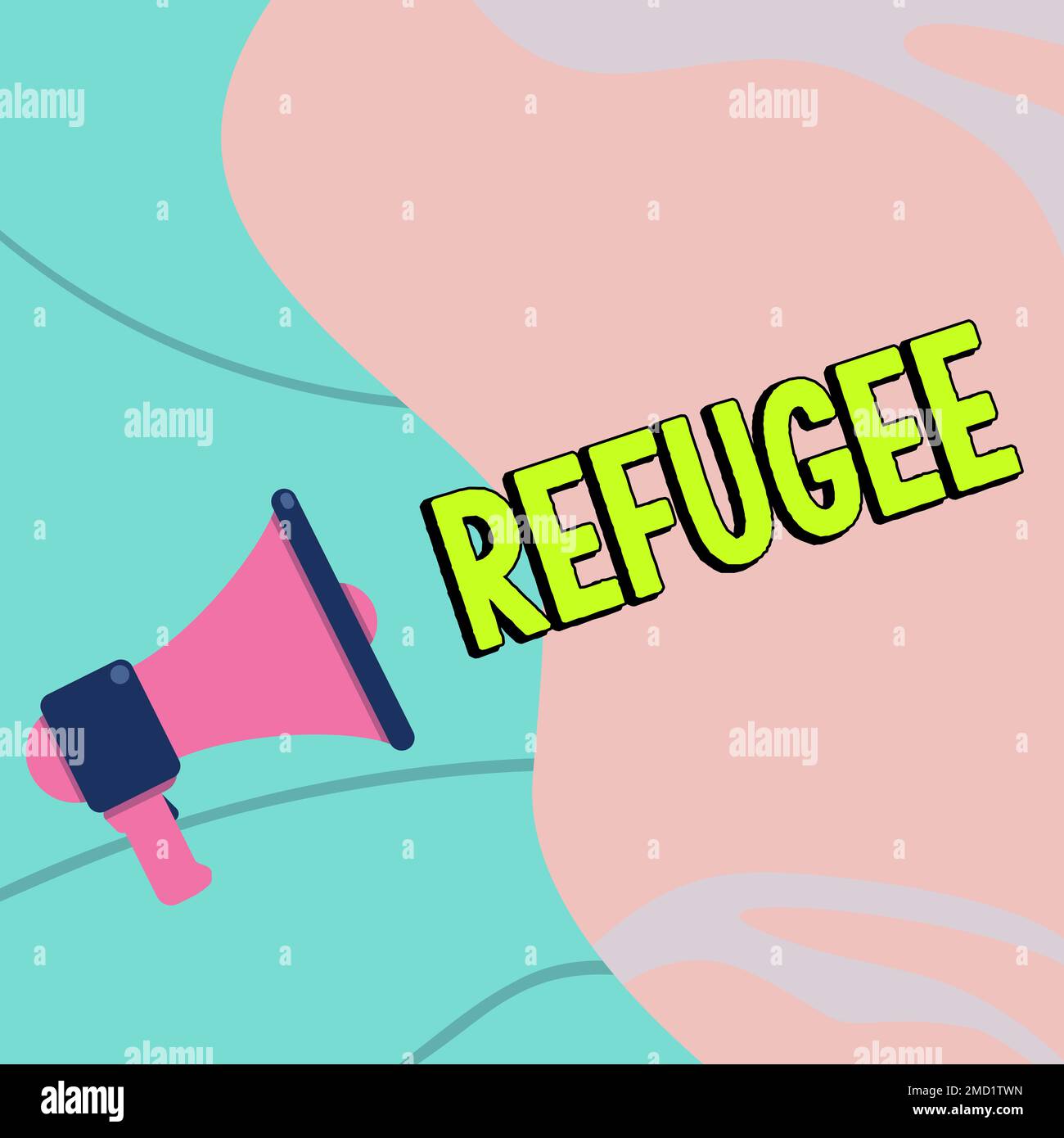 Sign displaying Refugee. Concept refer to movements of large