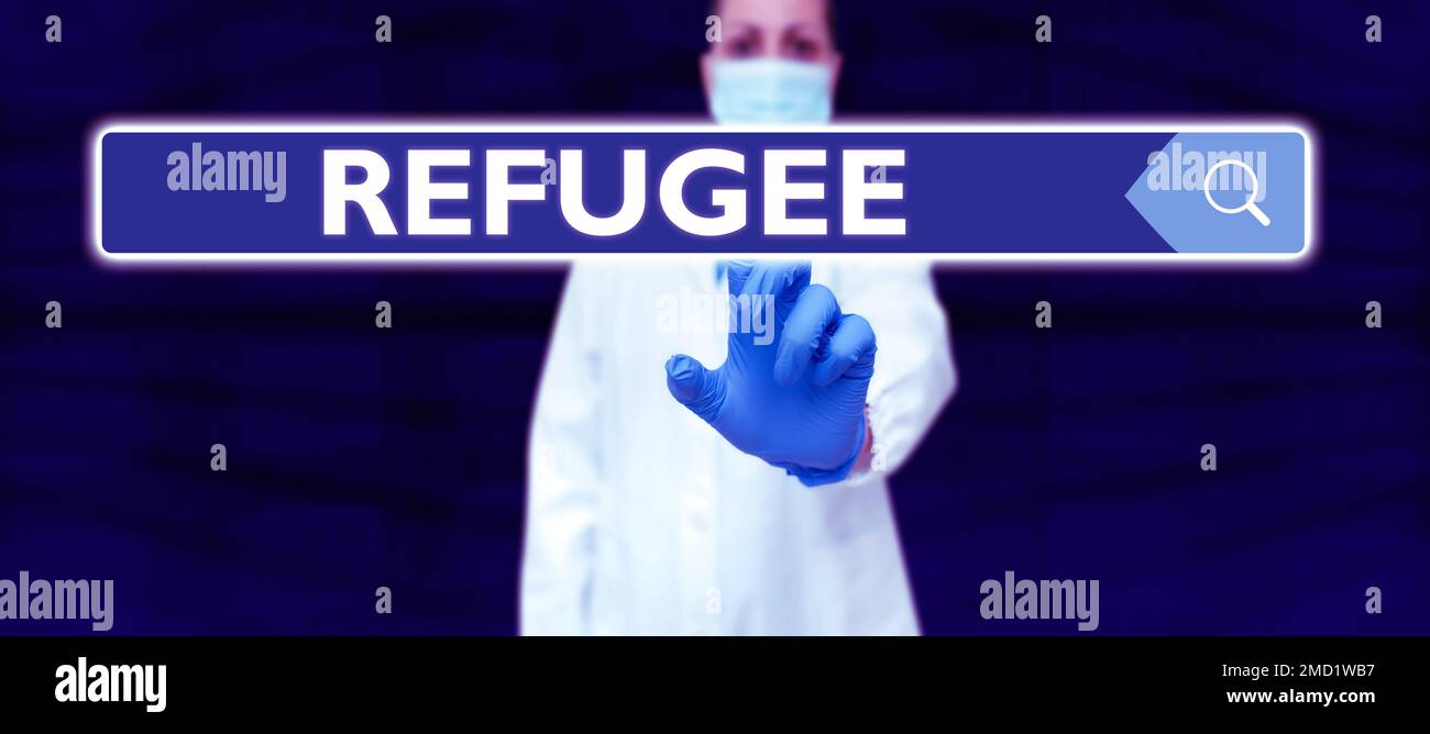 Handwriting text Refugee. Word for refer to movements of large groups ...