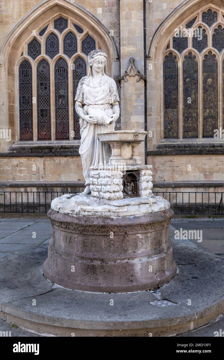 The Water Goddess Rebecca water fountain carries the inscription 'WATER IS BEST' City of Bath, Somerset, England, UK Stock Photo
