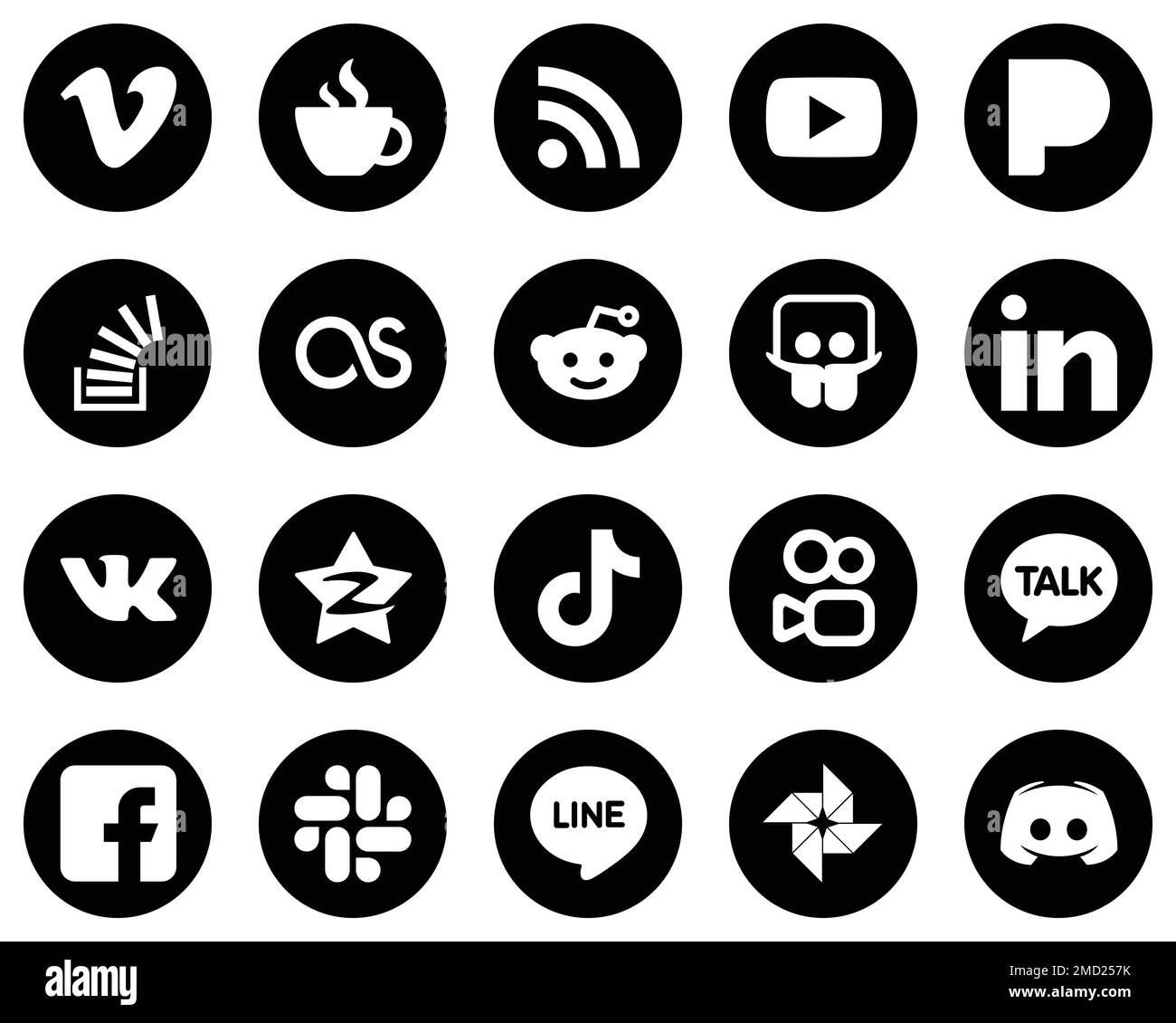 20 Versatile White Social Media Icons on Black Background such as