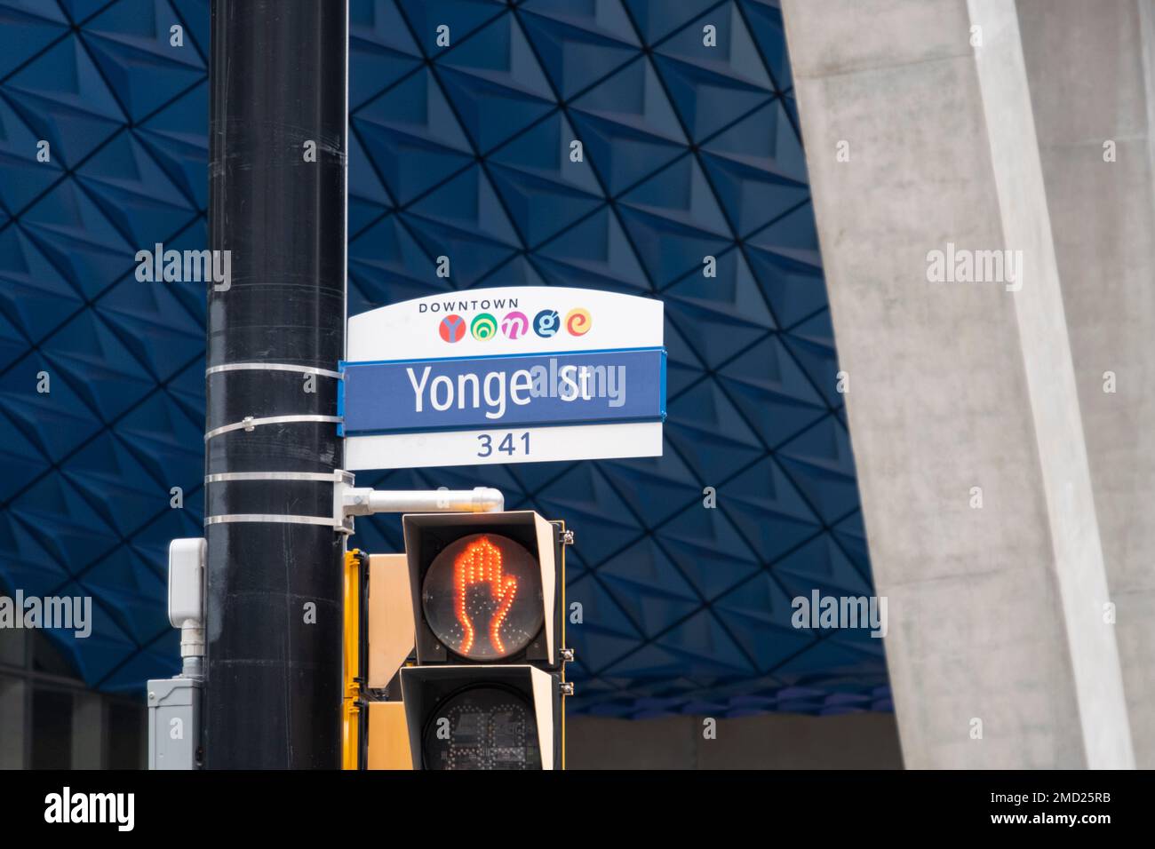 Street Sign for Downtown Yonge Street, Yonge Street Toronto, Ontario, Canada Yonge Street is Toronto's most famous street, and it was once the longest Stock Photo