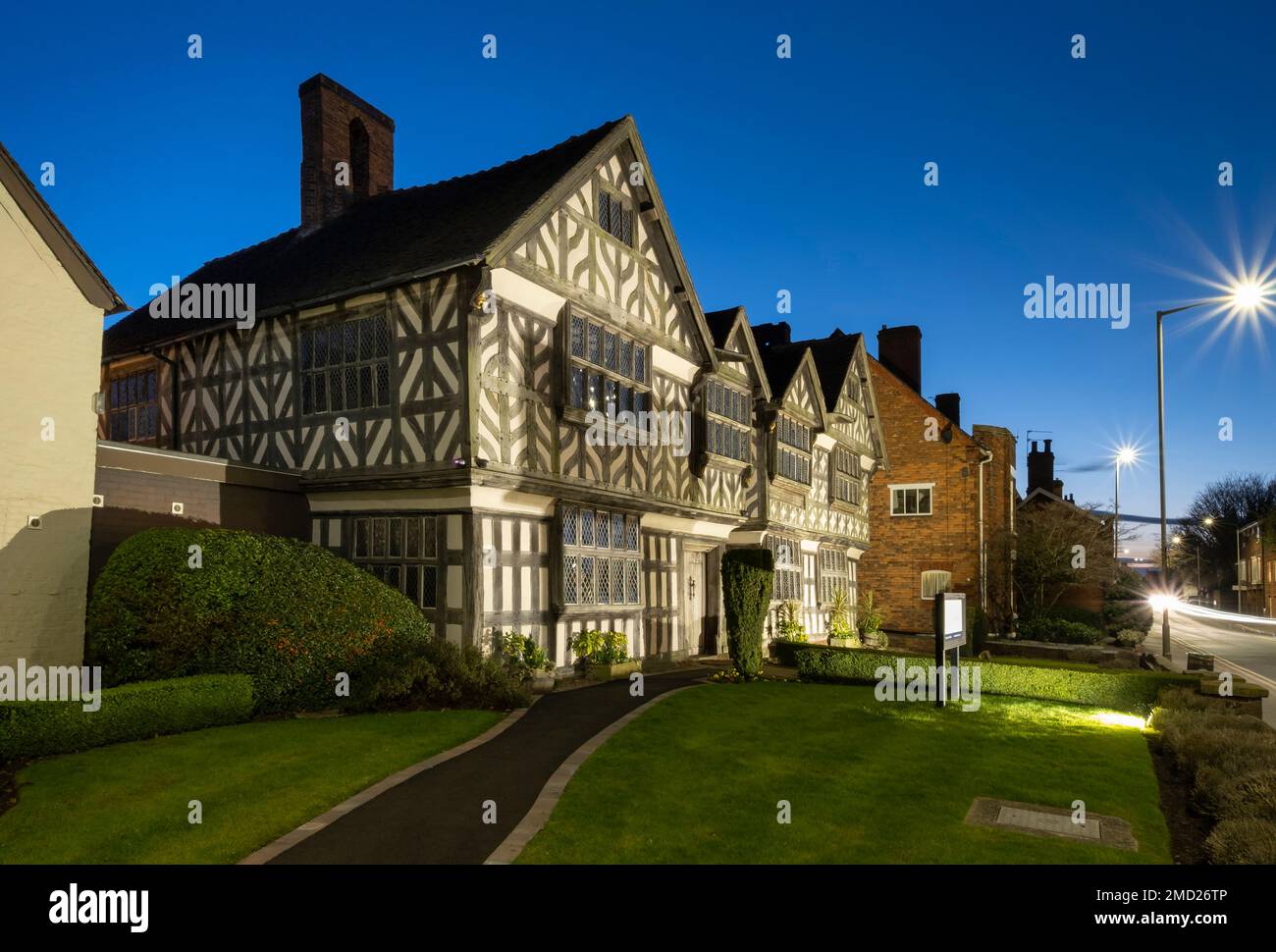 Churches Mansion at night, Hospital Street, Nantwich, Cheshire, England, UK Stock Photo