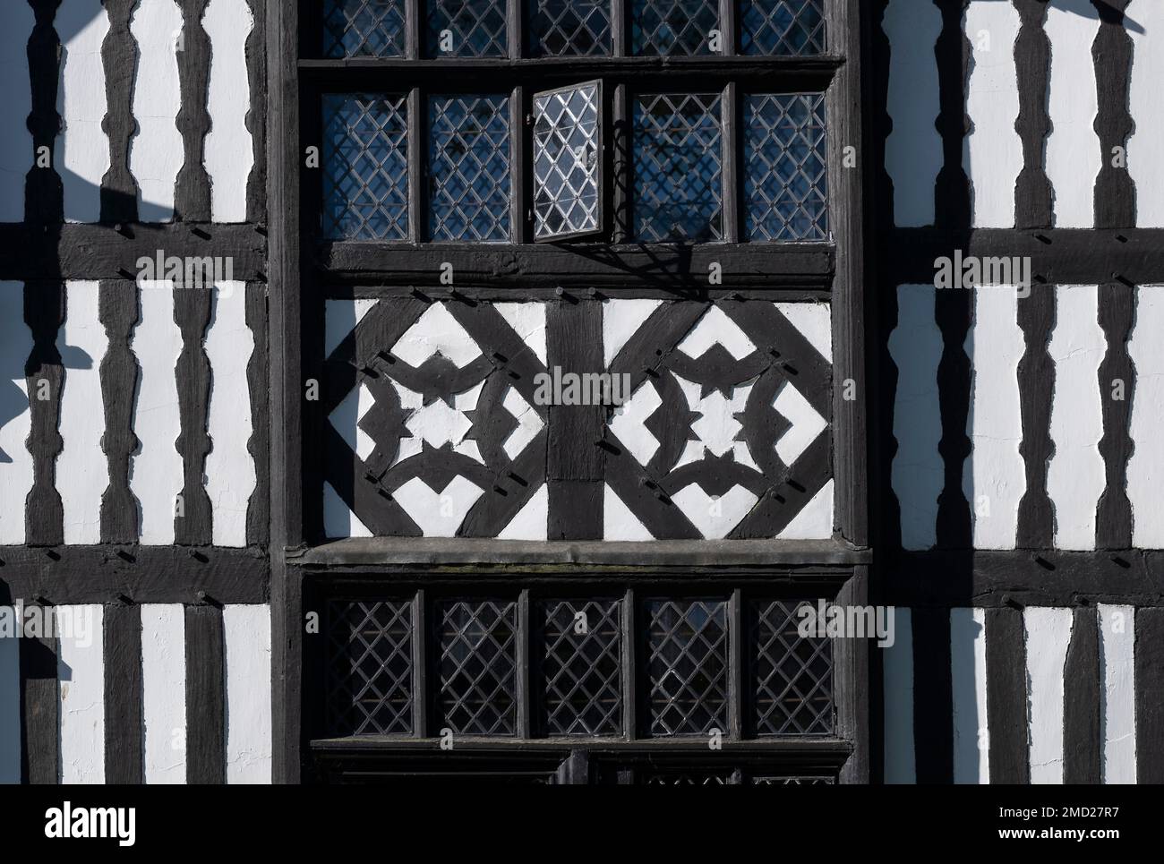 Half Timbered Ornate Detailing, Sandbach Old Hall, Sandbach, Cheshire, England, UK Stock Photo