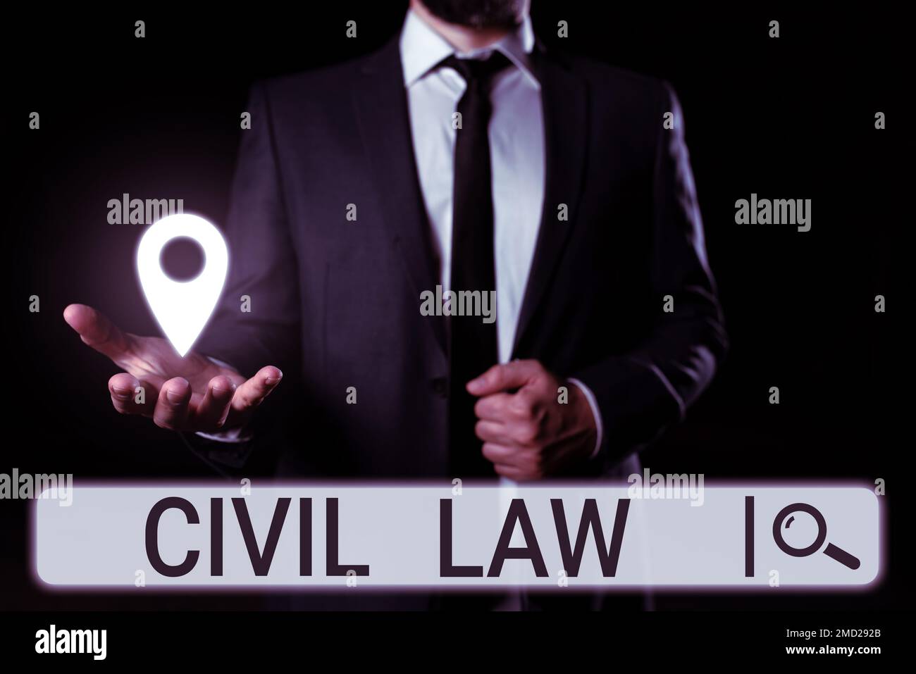 Handwriting text Civil Law. Concept meaning Law concerned with