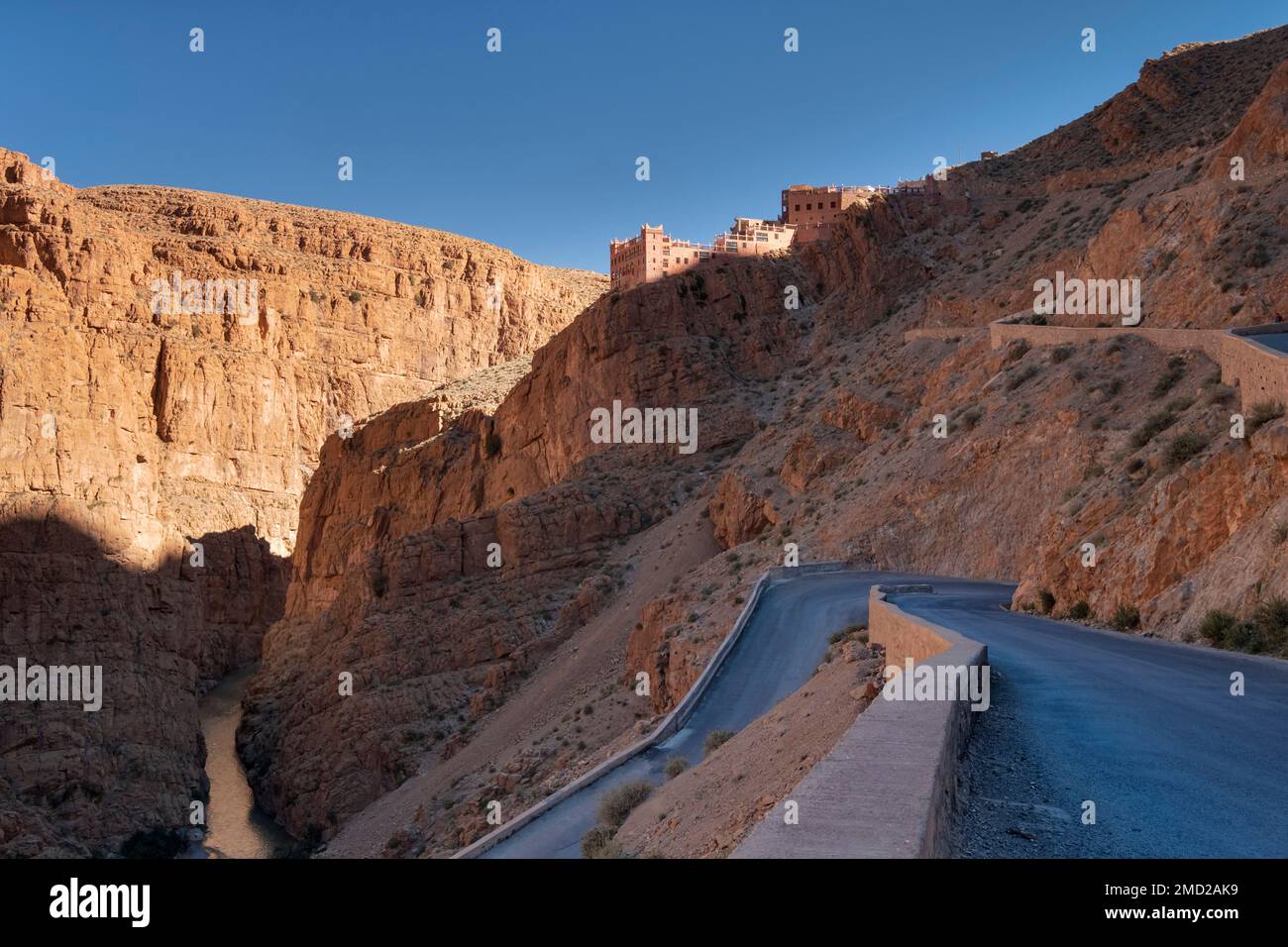 Switchback Road up the Dades Gorge and Dades River, Dades Valley, Morocco, North Africa, Africa Stock Photo
