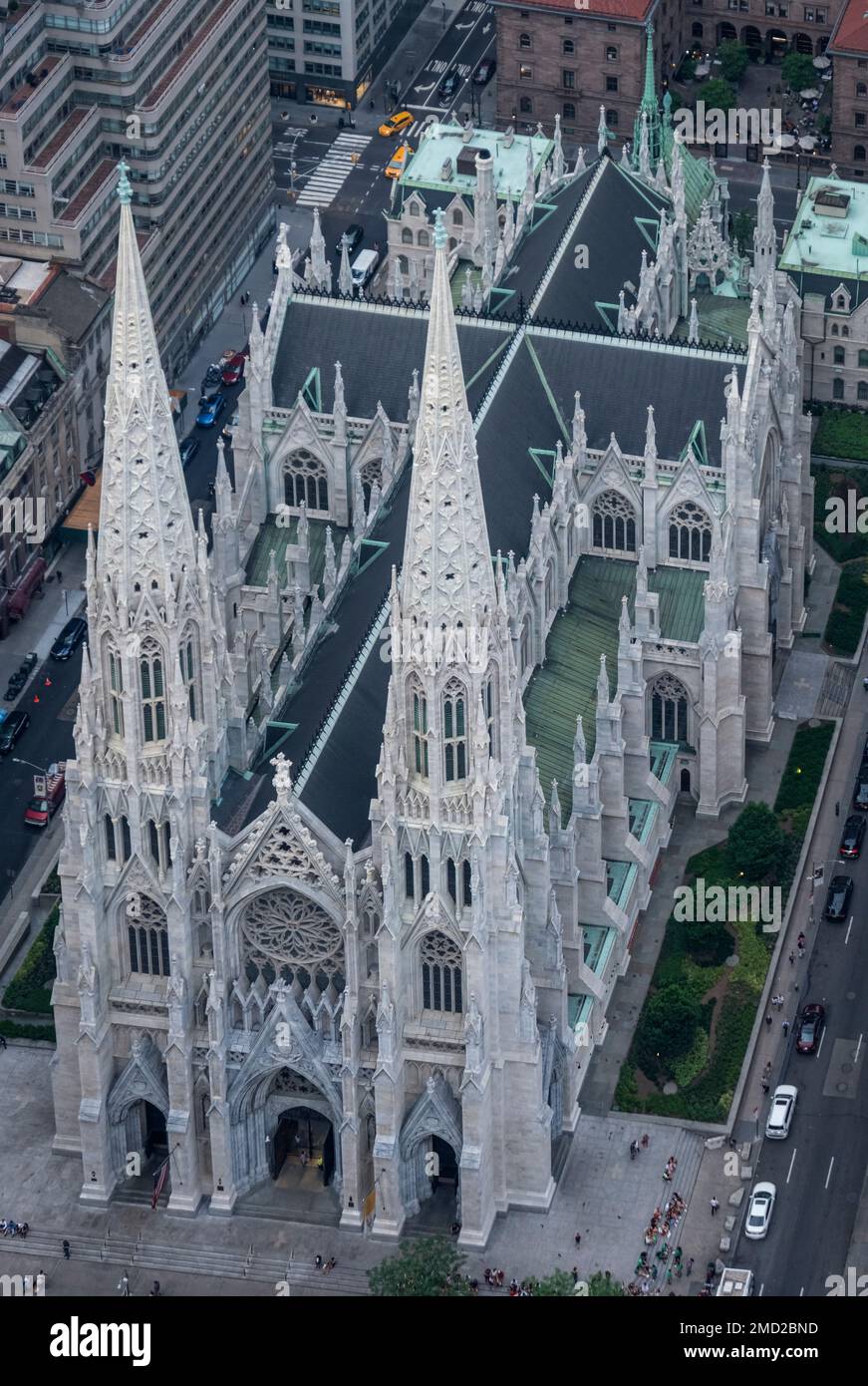 Aerial view of the Neo Gothic styled St Patrick’s Cathedral, New York, USA Stock Photo