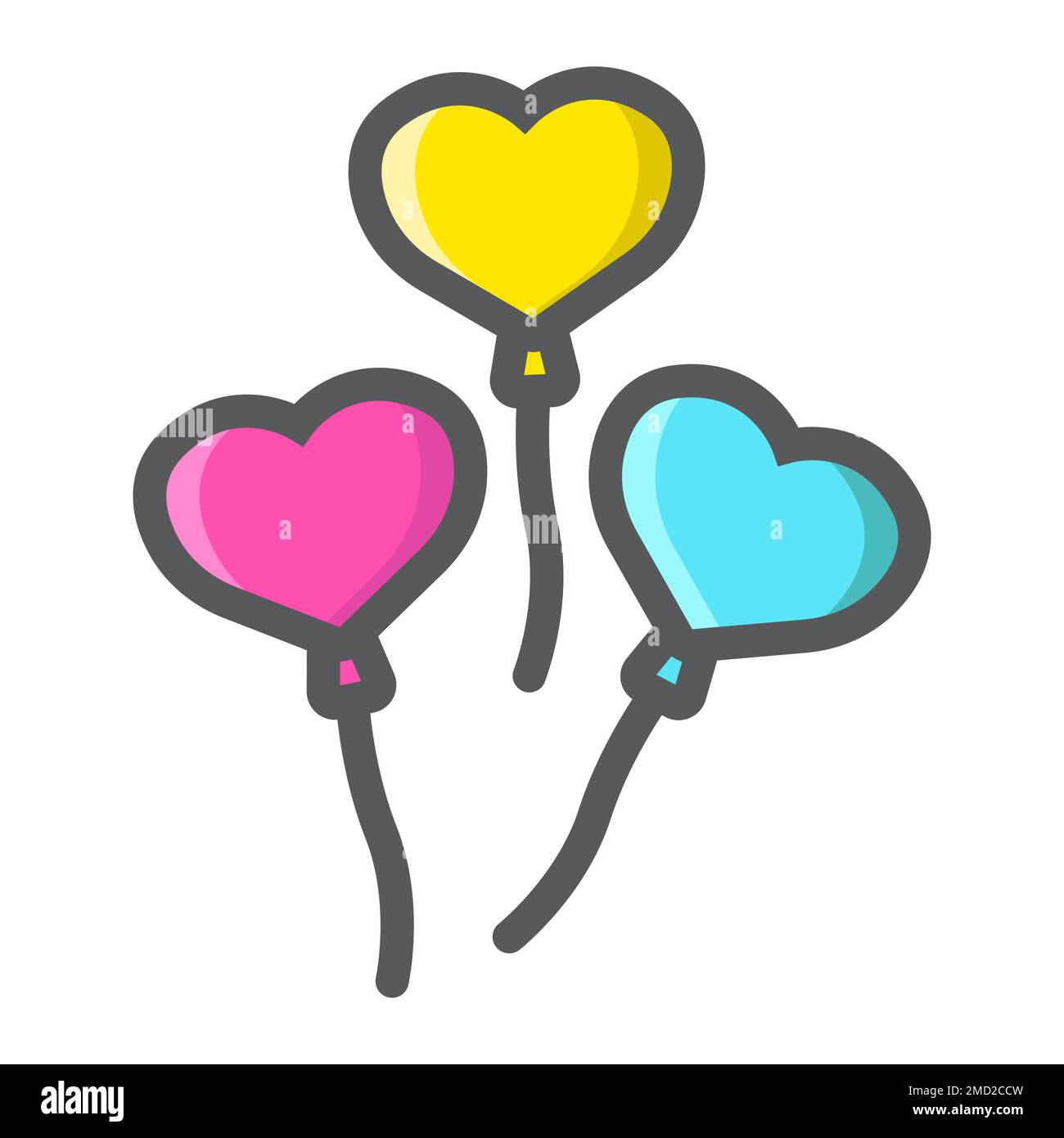 Heart shaped balloons filled outline icon, valentines day and romantic ...