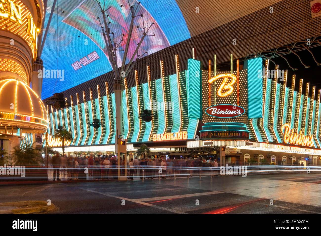 Binions Gambling Hall & Hotel and The Fremont Experience at night, Fremont Street, Las Vegas, Nevada, USA Stock Photo
